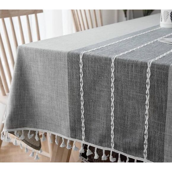 Tablecloth Rectangle Cotton/Linen Grey 55" X 102" with Tassels - Picture 1 of 3